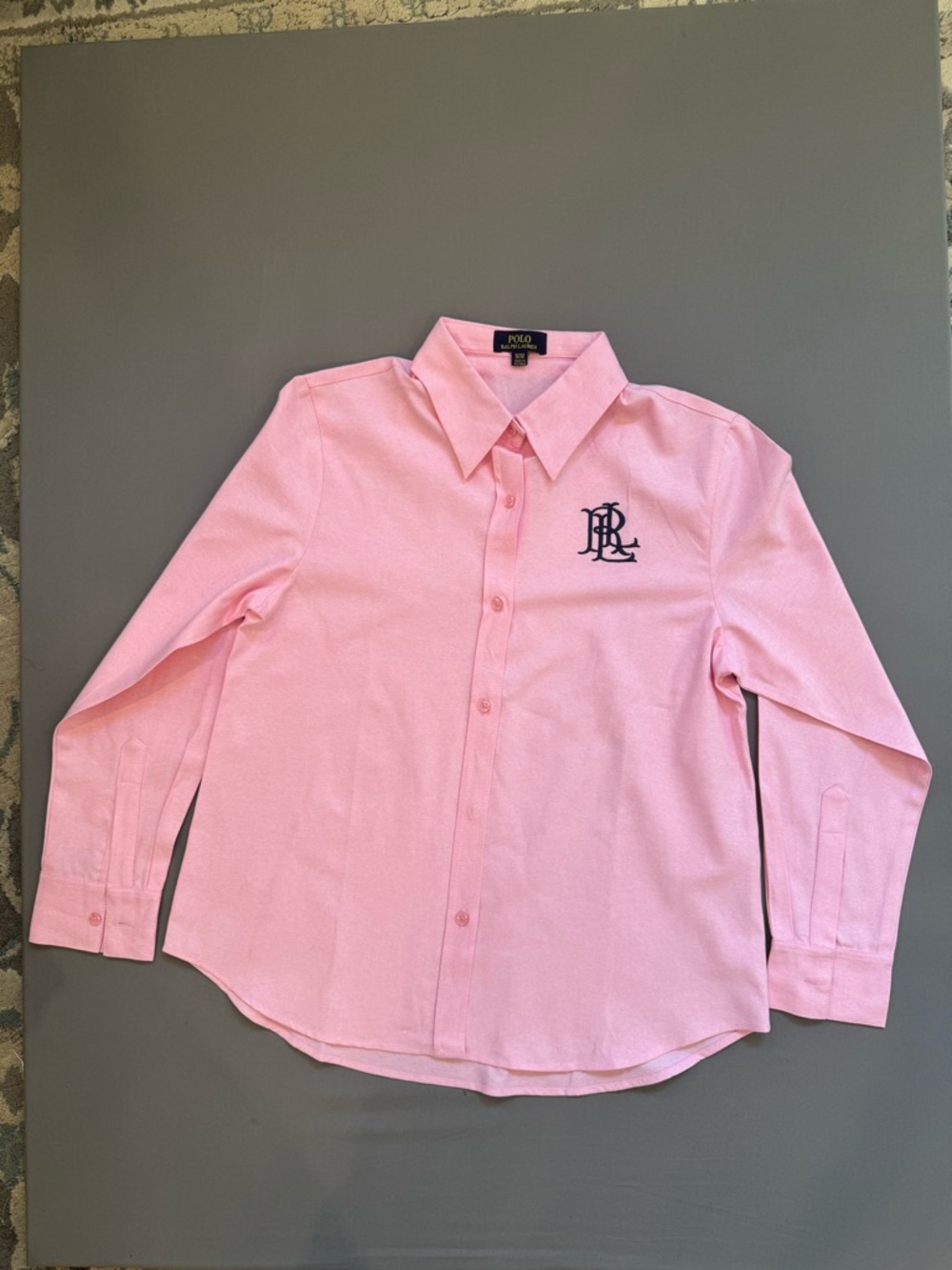 Polo by Ralph Lauren Pink Button-Up Shirt with Navy Monogram